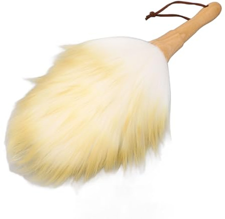 Bärbar Lammullsduster, Höghållfast Multifunktionell Trähandtag Lammullsduster för Persienner Bord Pianotillbehör (Kort handtag)