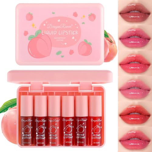 6 Colors Lip Tint Stain Set, Mini Liquid Lipstick Lip Stain Long Lasting, Water Tint Stain Transfer-Proof, Multi-use Lip and Cheek Tint, High Pigment, Non-Stick Cup Waterproof Korean Lip Gloss