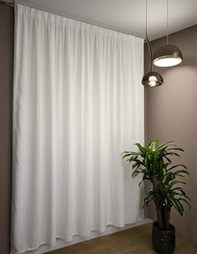 Cortinas con cinta fruncidora para riel, tejido jacquard blanco filtrante privacidad, panel tensado de 280 cm de ancho, compatible con rieles de 140-170 cm, altura de 180 a 280 cm - 280 x 280.5 cm