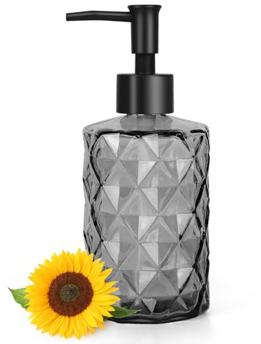 Glass Soap Dispenser, 330 ML/12Oz Black Liquid Hand Soap Bottle, Refillable Hand Soap Dispenser with Plastic Pump, Soap Bottle for Kitchen, Bathroom, Laundry Room