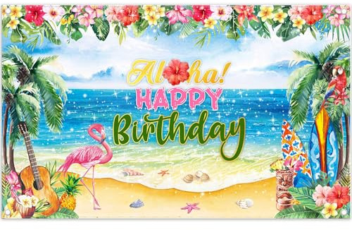 Luminora 1,8 x 1,1 m Aloha Anniversaire Toile de Fond Hawaïen Tropical