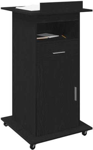 vidaXL Podio con ruota Rovere Nero 55 x 55 x 107 cm Legno multistrato, Podio per ufficio, scrivania moderna in legno, robusto mobile per organizzare spazio