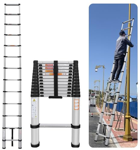 Telescopic Loft Ladder 5m/16.4ft Aluminum Lightweight Portable Extendable Extension Step Attic Ladder for Multipurpose, 150kg Capacity 131 Certificated