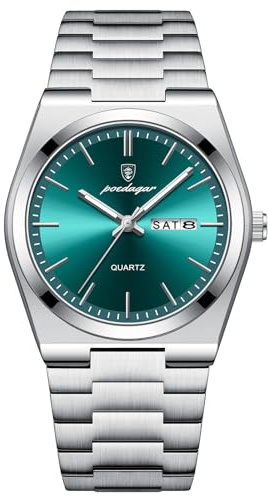 Poedagar Orologio da polso da uomo, al quarzo, impermeabile, luminoso, con data, settimana, alla moda, business, classico, in acciaio inox, orologio da uomo