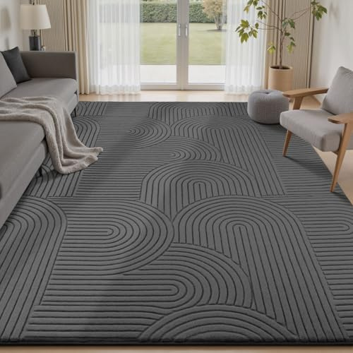 Sour Lemon Rugs Living Room 140x200cm, Dark Grey Soft Shaggy Rug for Bedroom, 3D Geometric Modern Short Pile Carpet, Extra Large Washable Anti Slip Area Rugs for Living Room Kids Room, Non Shedding
