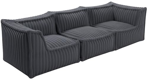 Bananair - Canapé Modulable 3 Places - Conception Innovante Boneless Couch, 100% Flocons de Mousse, Confort Assuré - Canapé d'angle Compressé, Sofa avec Accoudoirs pour Salon, Chambre (Gris Foncé)