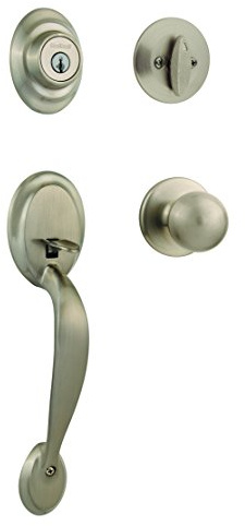 Kwikset Dakota Front Door Lock Handle and Deadbolt Set, Entry Handleset Exterior with Interior Door Knob, Satin Nickel, Pick Resistant SmartKey Rekey Deadbolt Security