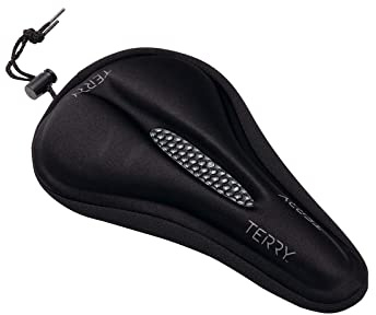 Terry Gel Bicycle Saddle Cover - Indoor or Outdoor use, Unisex Extra Soft Synthetic Gel Bicycle Seat,Contoured Shape with a Center Depression Exercise Bike Cushion, Water Resistant Cover