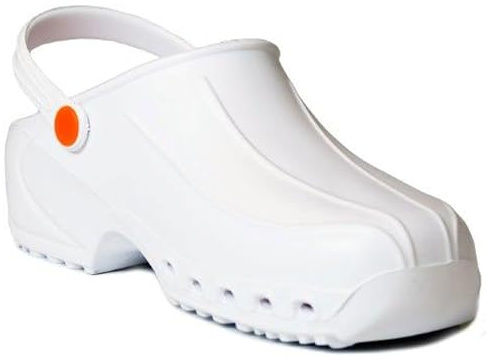 GIMA 26199 Zoccoli Professionali Leggeri con Laccetto, Unisex, Anatomici, Antiscivolo, Antishock, Antistatici, Tomaia Non Forata, Suola Forata, Colore Bianco, Misura EU 43, 1 Paio