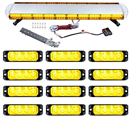 Astra Depot Complete Set AMBER Emergency Warning Hazard Beacon Tow Truck Plow Response 47 inch (8-LED Full Size (1pc) + 4pcs Ultra Slim 4-LED Security SYNC Strobe Light