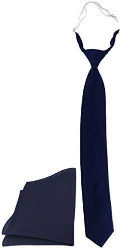 TigerTie Kinderkrawatte Pique vorgebunden mit Gummizug Designer Einstecktuch in marine uni gemustert