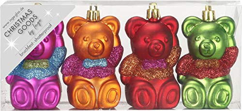 Inge Kunststoff Kugelsortiment 4 TLG Teddybär | Weihnachtskugeln im Bärchen-Design | Mille Fiori bunt Christbaumkugeln | bruchfest