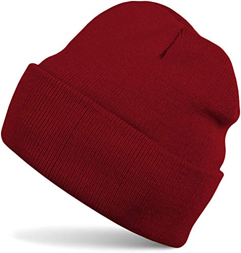 styleBREAKER Gorro de niño, Gorro de Punto con ala Ancha, Gorro de Punto Fino, Gorro para niños de 2 a 5 años 04024030, Color:Burdeos-Rojo