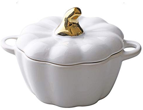 HODAGES Casserole De Citrouille Casserole De Citrouille en Céramique avec Couvercle Casserole Marmite Casserole Cocotte Cocotte Marmite Convient pour Soupe Ragoût Lait Chaud Santé,Blanc (Blanc)