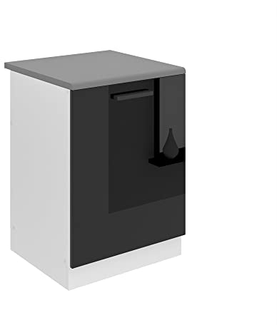 BELINI Meuble Cuisine Bas avec Plan de Travail SDZ I Meubles de Cuisine - Taille: 51,6 x 60 x 85 cm I Meuble sous Evier - 1 Porte I Couleur : Noir très Brillant