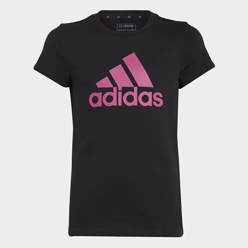 adidas Niñas Essentials Big Logo Cotton tee, Black/Semi Lucid Fuchsia, 13-14 Years