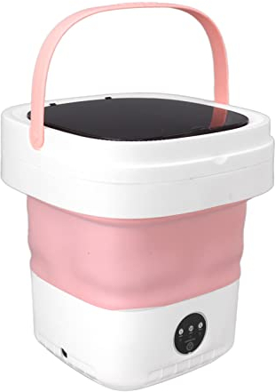 Focket Tragbare Mini-Waschmaschine, kleine Waschmaschine und faltbarer Trockner, 7,5 l Wascheimer mit Abflusskorb für Unterwäsche, Socken, Babykleidung (Rosa)