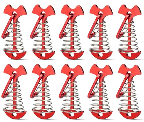10pcs Deck Peg Deck Anchors with Carabiners, Aluminium Tie Down Tent Stakes,Rope Tightener with Spring Buckle Fishbone Anchor Pegs with Spring Buckle for Outdoor Camping Hiking