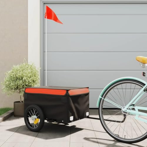 INLIFE Lastenanhänger für Fahrrad Schwarz und Orange 30 kg Eisen,6,85 KG,94075