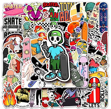 Chaopaitiezhi Skateboarding Stickers 50 pezzi Skateboard Graffiti Adesivi Moto Bicicletta Snowboard Bagagli Auto Valigia per Bambini e Ragazzi Impermeabile Vinile Adesivi