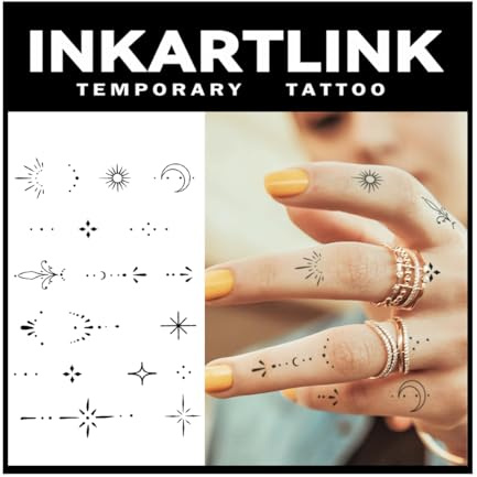 INKARTLINK Tattoo Tech, 2 Sheets Medium Semi Permanent Tattoo, Adult Art Design Temporary Tattoos, Lasts 1-2 Weeks (Henna Finger Tattoo for Women 2)