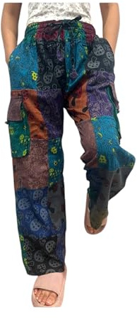 Himalayan Fashion Handmade Mushroom Patchwork Trousers Open Leg Trousers (XL)