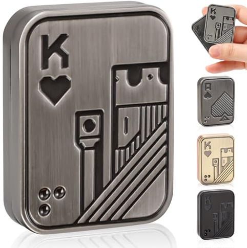 Bufccy Fidget Slider, Relieve Stress Anxiety Hand Spinners Toy (Silver K) | Magnetic Metal Haptic Poker Push Card, Fidget Clicker for ADHD, Fidget Toys Adults for Teens, Boyfriend, Husband and Father