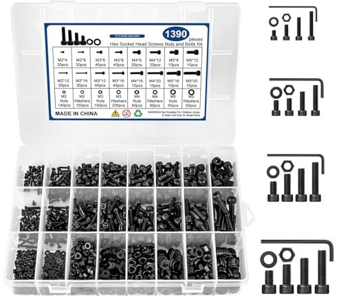 1390 Stück M2 M3 M4 M5 Schrauben Set - Schrauben und Muttern Sortiment Set, Sechskantschrauben Set mit Aufbewahrungsbox - Hochwertiges Sortiment für Möbel, Hausdekoration Elektronikprodukte