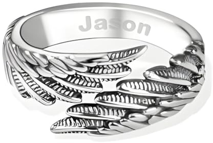 Custom Name Sterling Silver Guardian Angel Wing Ring - Adjustable Memorial Statement Ring for Women with Wings - Personalized Engraved