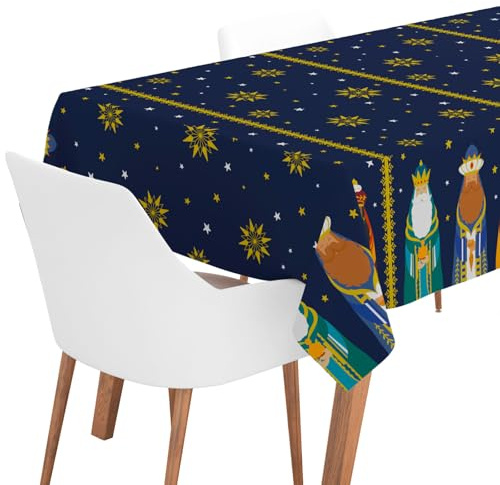 OH YEAH - Rollo Mantel Papel Navidad - Estampado Reyes Magos - 1,2 x 5 m - Decoración Mesa - Mantel Rectangular - Acabado Brillo (Rollo Mantel Azul)