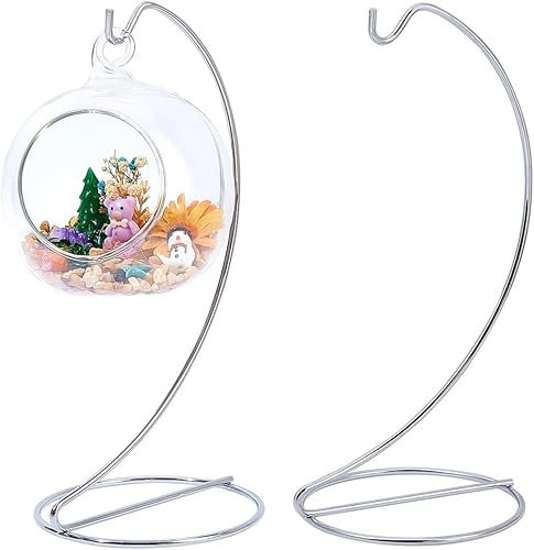 DELORIGIN 2 Stück Ornament Ausstellungsstand Halter Glaskugel Silber Weihnachtskugel Halter Metall Eisendraht Ständer Hängend Ornament Display Stand Zum Aufhängen Kristallkugel Luftpflanzen Hochzeit