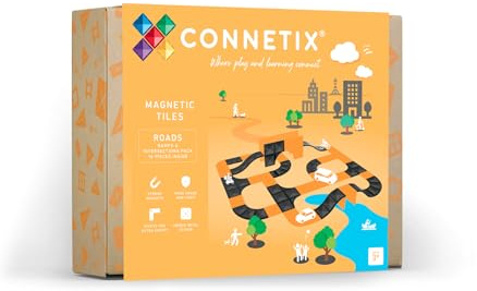 CONNETIX Magnetic Tiles Roads Ramps & Intersections Pack, 16 Pieces