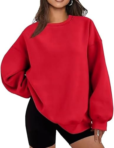 LACOZY Crew Neck Sweater Women Oversized Fleece Lined Sweatshirt Long Sleeve Crewneck Shirts Fall Outfits Pink 2XL