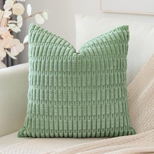 Artscope Manchesterset med 1 kuddöverdrag 60 x 60 cm supermjuk boho randigt fyrkantigt kuddöverdrag dekorativt modernt kuddöverdrag för soffa soffa sovrum bildekor salvia grön