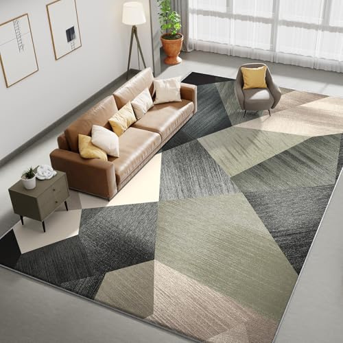 HOMFINE Tapis Salon Moderne Vert 200x300 cm (Mousse épaisse 10 mm) - Lavable en Machine Antidérapant Poil Court Super Doux pour Salle à Manger Chambre