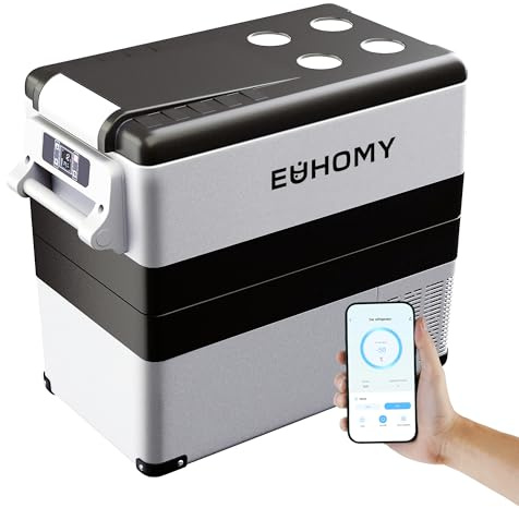EUHOMY Car Fridge 49.4L, Camping Fridge with 12/24V DC & 240V AC, Portable Refrigerator Freezer Cooler with APP Control & LCD Touch Panel for RVs, Camping, Travel, Fishing, Outdoor or Home Use