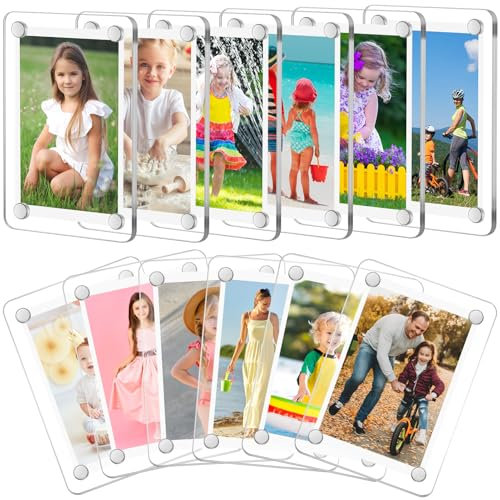 Xialvyu 12 Stück Acryl Magnetische Bilderrahmen, Doppelseitiger Kühlschrank Fotorahmen, 6 x 9 cm Transparenz Acryl Bilderrahmen für 3 Zoll Fotos, Minifotos, Karten