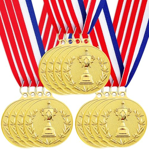 Santme 12 Piezas Ganador Medallas de Metal, Medallas de Oro con Cintas para Niños Fiestas Decoraciones y Premios Deportivos Día del Deporte Escolar 5.0cm