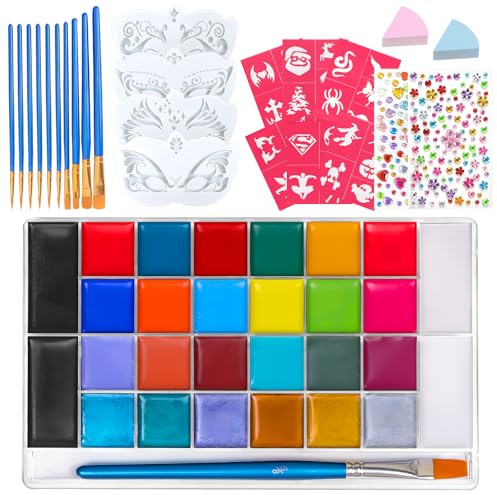 Kinderschminke Set, 28 Farben Kinderschminken Set, Ölige Face Paint Hohe Farbwiedergabe Farben Hohe Farbwiedergabe für Theaterschminke Bemalen Schminke Karneval Party Makeup