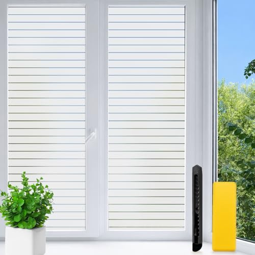 Aurathon Vinilos para Cristales Vinilo Ventana Privacidad 44.5x120cm,Lámina Vinilo Adhesivo Cristal con Kit de Montaje Rayas Estriadas Anti UV Electrostatico para para Puertas Cristal Cocina(2 pcs)