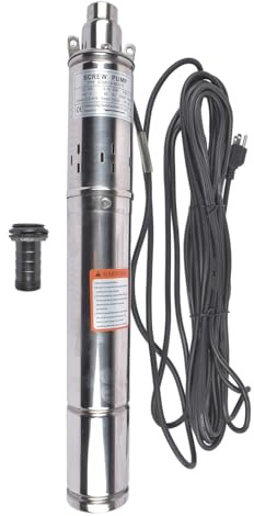3 Stainless Steel Deep Well Pump 110V/60Hz, 1HP Submersible Screw Pump, Max Lift 335ft, 11GPM, 8cm Bore, 15m Cable, 1 Outlet for Home Garden Agricultural Irrigation