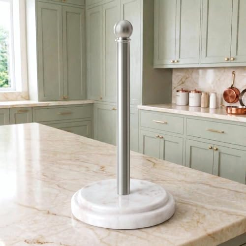 KES Anti-Slip Marble Paper Towel Holder Countertop with 2X Weighted Base, Rustproof 18/8 Stainless Steel Freestanding Paper Towel Roll Holder for Kitchen, Antique Brushed Steel, KPH208-2