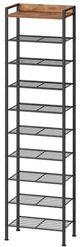 HOOBRO Scarpiera a 10 Livelli, Scaffale Portascarpe Stretto con Ripiani Rimovibili, Organizzatore Portascarpe da Ingresso per Corridoio e Soggiorno, Nero e Marrone Vintage EBF11XJ01
