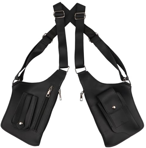 HONMINHUA Underarm Shoulder Bag for Men, Double Shoulder Bag with Adjustable Strap Anti-Theft Backpack Underarm Case, Sentinel Bags, Multi-Pocket Men's Leather Bags for Wallet Pocket Phone(Black)