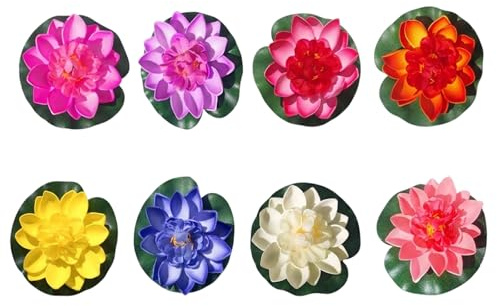 XcnPer 8-Piece Water Lily For Small Pond, Artificial Pond Plants Set, Water Lilly For Small Pond, Floating Pond Decorations, Lotus Flower And Lily Pads For Ponds, Dwarf Water Lily For Pond