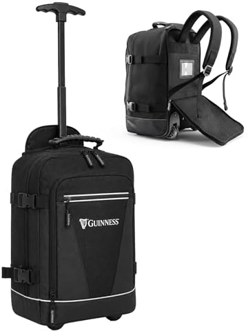 Guinness 3-in-1 Cabin Backpack with Wheels 40x25x20cm – Ryanair Underseat Travel Bag | Wheeled Backpack & Trolley Holdall | Flight Approved for easyJet, Jet2 & Wizz Air | Guinness Branded Luggage