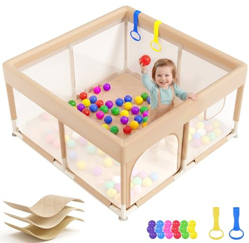 2026 Upgraded Dripex Baby Playpen with Built-in Cushioned Mat, Beige