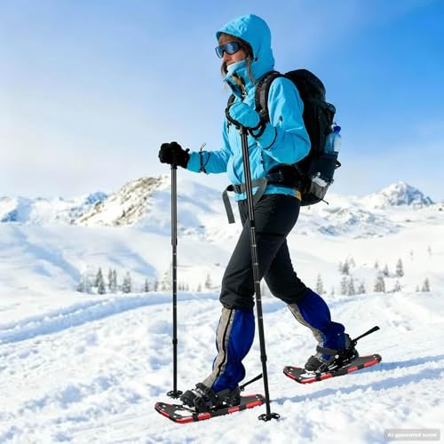 LoogCape Snöskor 3-i-1 röd svart 53,5 x 21 cm lätt, halkfri utrustning för vintervandring vandring vandring glaciär bergsklättring, vattentät, justerbar, för kvinnor män barn
