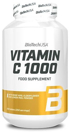 BioTechUSA Vitamin C 1000 + BioFlavonoide | Mehrere Quellen | Immunstütze | Hagebutte, Holunderblüte & Zitrone, 250 Tabletten