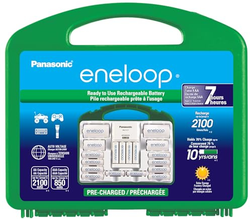 Eneloop Panasonic K-KJ17MC124A Super Power Pack 12AA, 4AAA, 2 C Adapters, 2 D Adapters, Advanced Individual Battery Charger and Plastic Storage